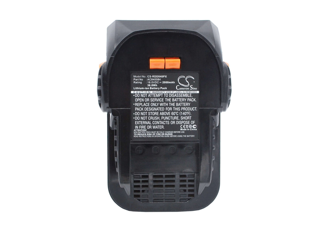 18.0V, Li-ion, 2000mAh, batterie pour outils électriques compatible avec Ridgid, Aeg, Ac840084, Bfl 18, Bho 18, 36Wh Outils électriques Cameron Sino Technology Limited (Outils électriques)