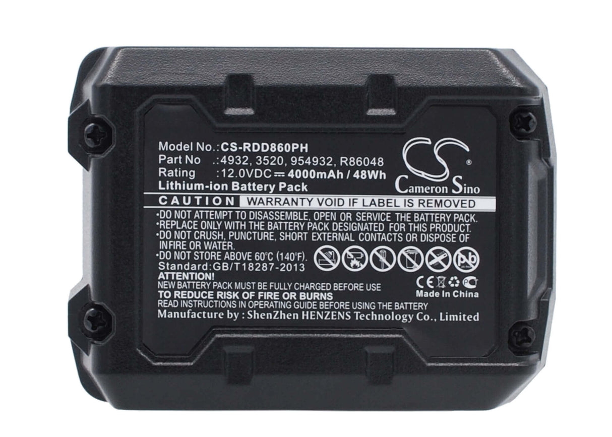 12.0V, Li-ion, 4000mAh, batterie pour outils électriques compatible avec Ridgid, Aeg, 130188001, Bbs 12c, Bll 12c, 48Wh Outils électriques Cameron Sino Technology Limited (Outils électriques)