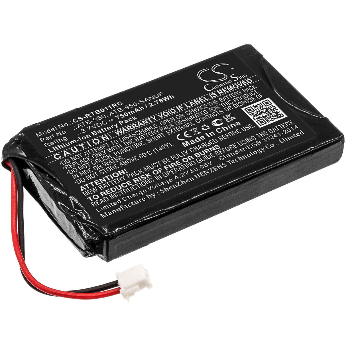 3.7V, Li-ion, 750mAh, Remote Control battery fits Rti, T1, T1b, T2, 2.78Wh Remote Control Cameron Sino Technology Limited