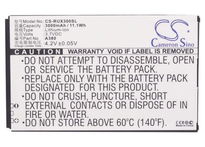 3.7V, Li-ion, 3000mAh, SmartPhone battery fits Runbo, A380, X3, X5, 11.1Wh Mobile, SmartPhone Cameron Sino Technology Limited (Smartphone)