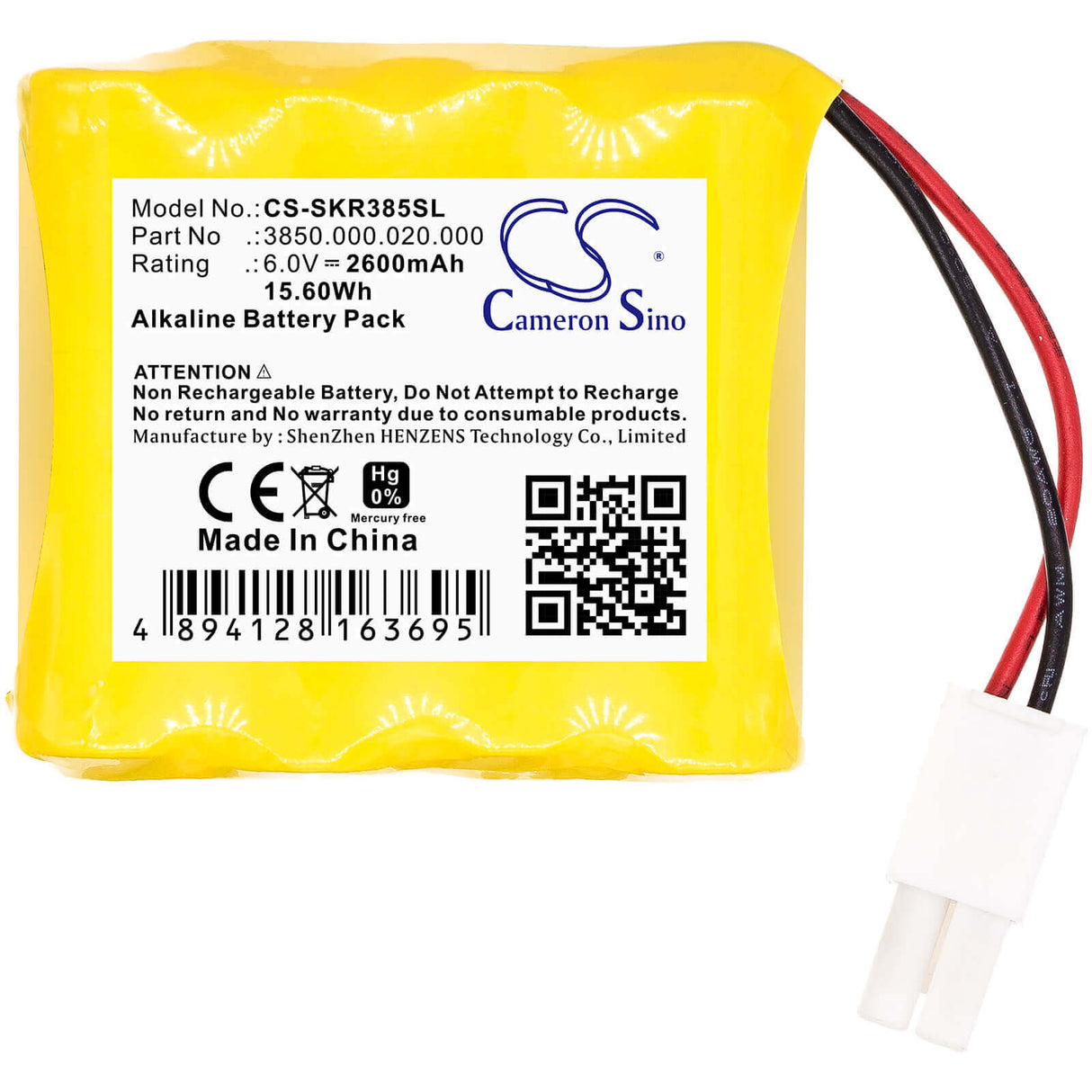6.0V, Alkaline, 2600mAh, batterie de serrure de porte compatible avec Safe-o-kiefer, 3850.000.020.000, 3850.000.020.000, serrure à pièce, 15.6Wh serrure de porte Cameron Sino Technology Limited