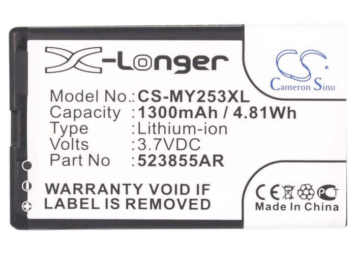 3,7V, Li-ion, 1300mAh, batterie de smartphone compatible avec Sagem, P/n 523855ar, 253491226, Alium, 4,81Wh Mobile, Smartphone Cameron Sino Technology Limited (Smartphone)