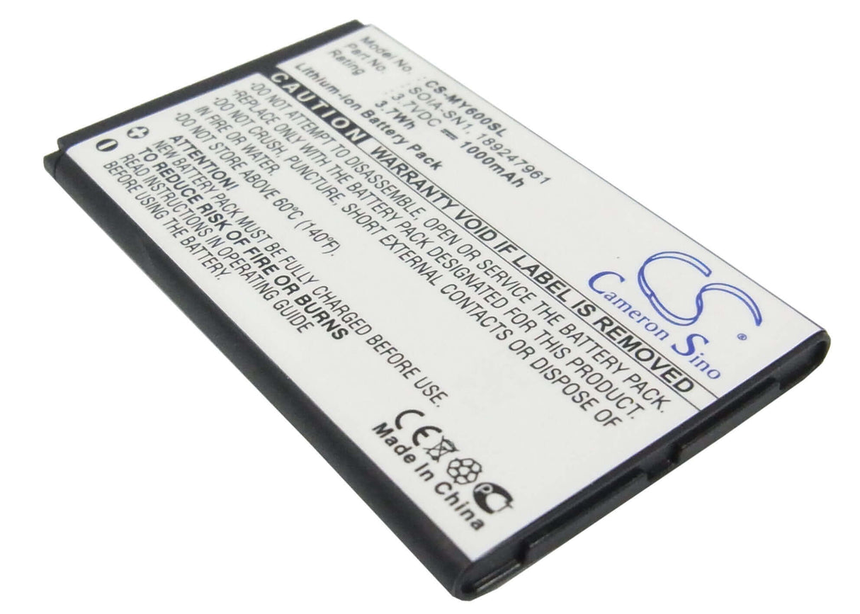 3,7V, Li-ion, 1000mAh, Batterie de smartphone compatible avec Sagem, 189247961, My600v, My-600v, 3,7Wh Mobile, Smartphone Cameron Sino Technology Limited (Smartphone)