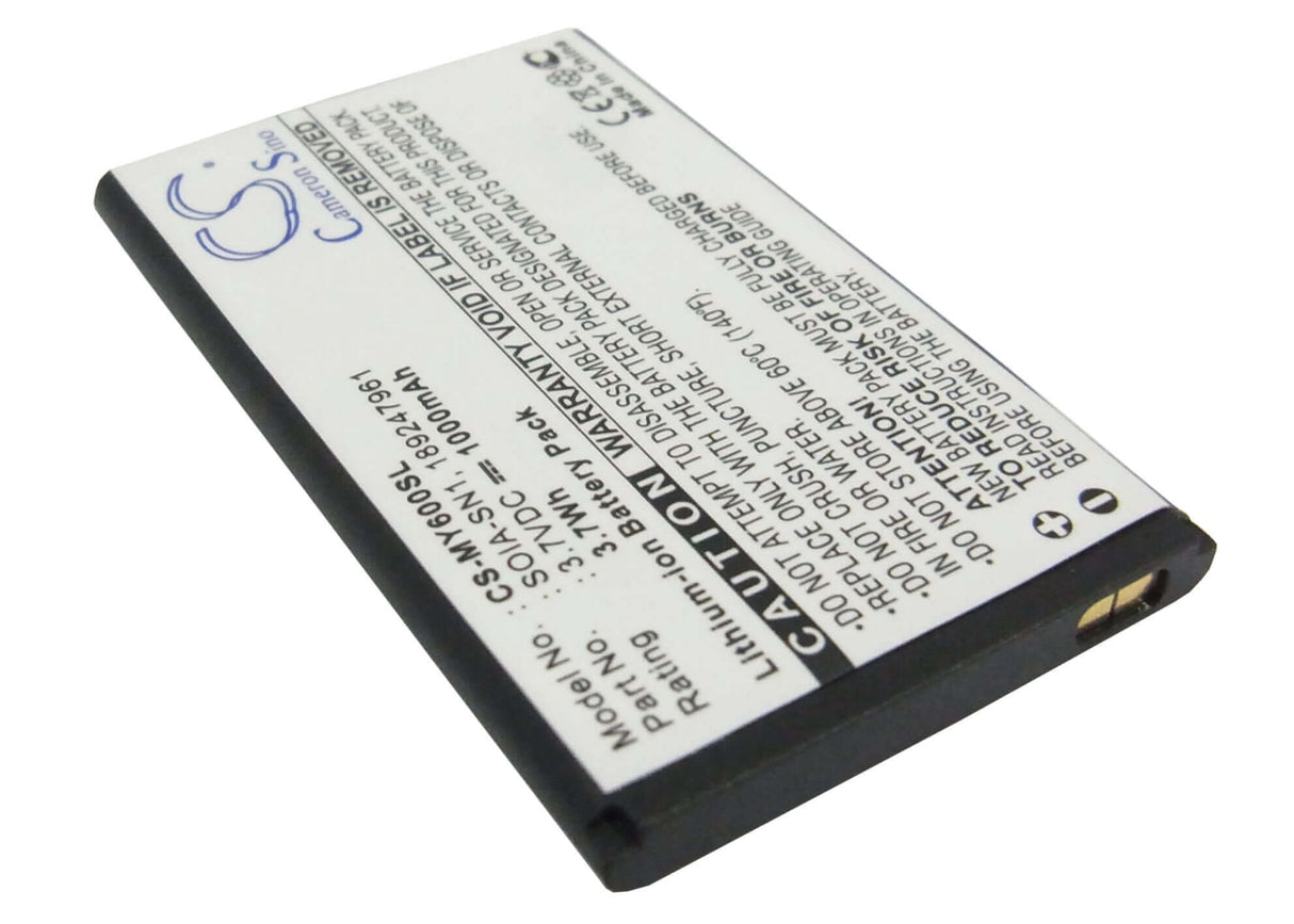 3,7V, Li-ion, 1000mAh, Batterie de smartphone compatible avec Sagem, 189247961, My600v, My-600v, 3,7Wh Mobile, Smartphone Cameron Sino Technology Limited (Smartphone)