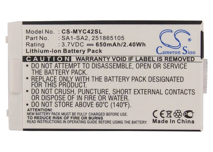 3.7V, Li-ion, 650mAh, SmartPhone battery fits Sagem, 251865105, My-200x, My-201x, 2.41Wh Mobile, SmartPhone Cameron Sino Technology Limited (Suspended)