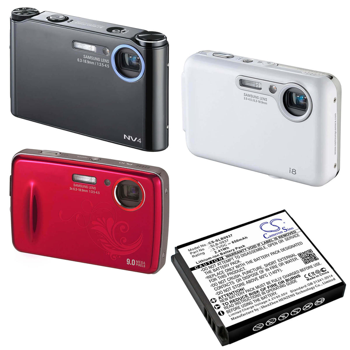 3.7V, Li-ion, 650mAh, Camera battery fits Samsung, Slb-0937, Cl5, I8, 2.405Wh Camera Cameron Sino Technology Limited (Camera)