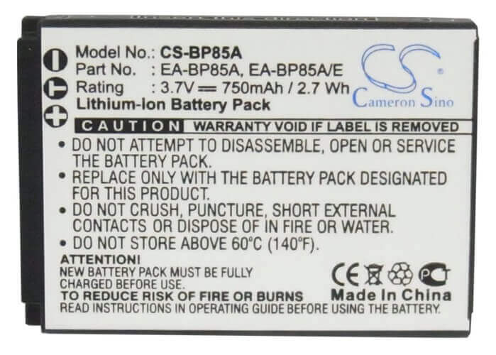 3.7V, Li-ion, 750mAh, Camera battery fits Samsung, Bp85a, Ec-sh100zbpbus, Ec-sh100zbprus, 2.775Wh Camera Cameron Sino Technology Limited (Camera)