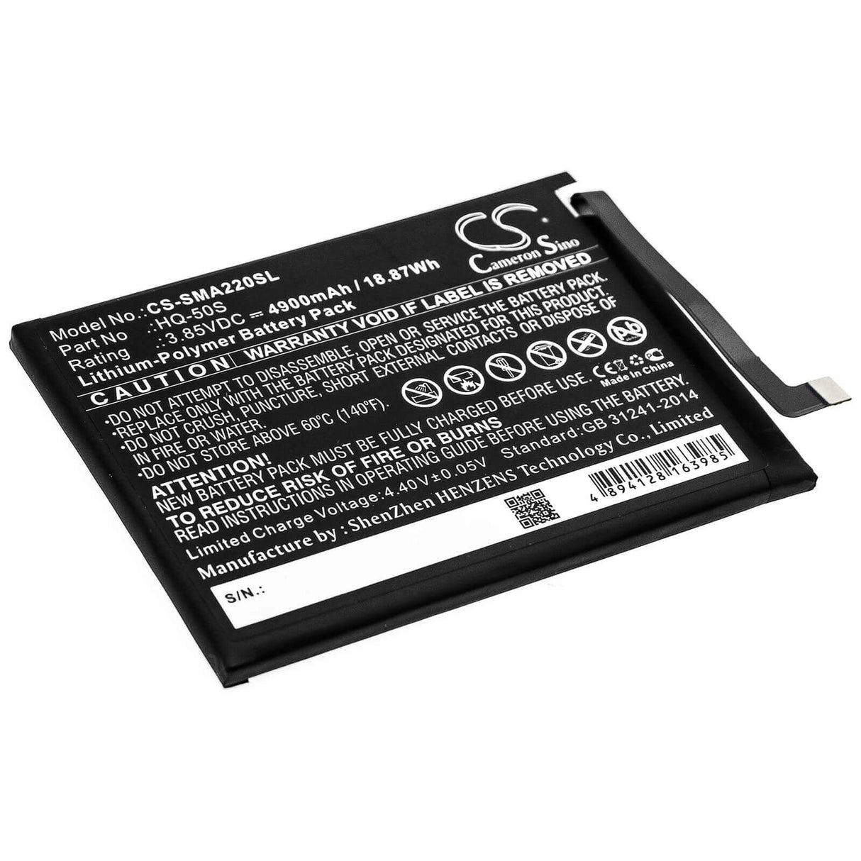 3.85V, Li-Polymer, 4900mAh, SmartPhone battery fits Samsung, Hq-50s, Galaxy A02, Galaxy A02 2021, 18.87Wh Mobile, SmartPhone Cameron Sino Technology Limited (Smartphone)