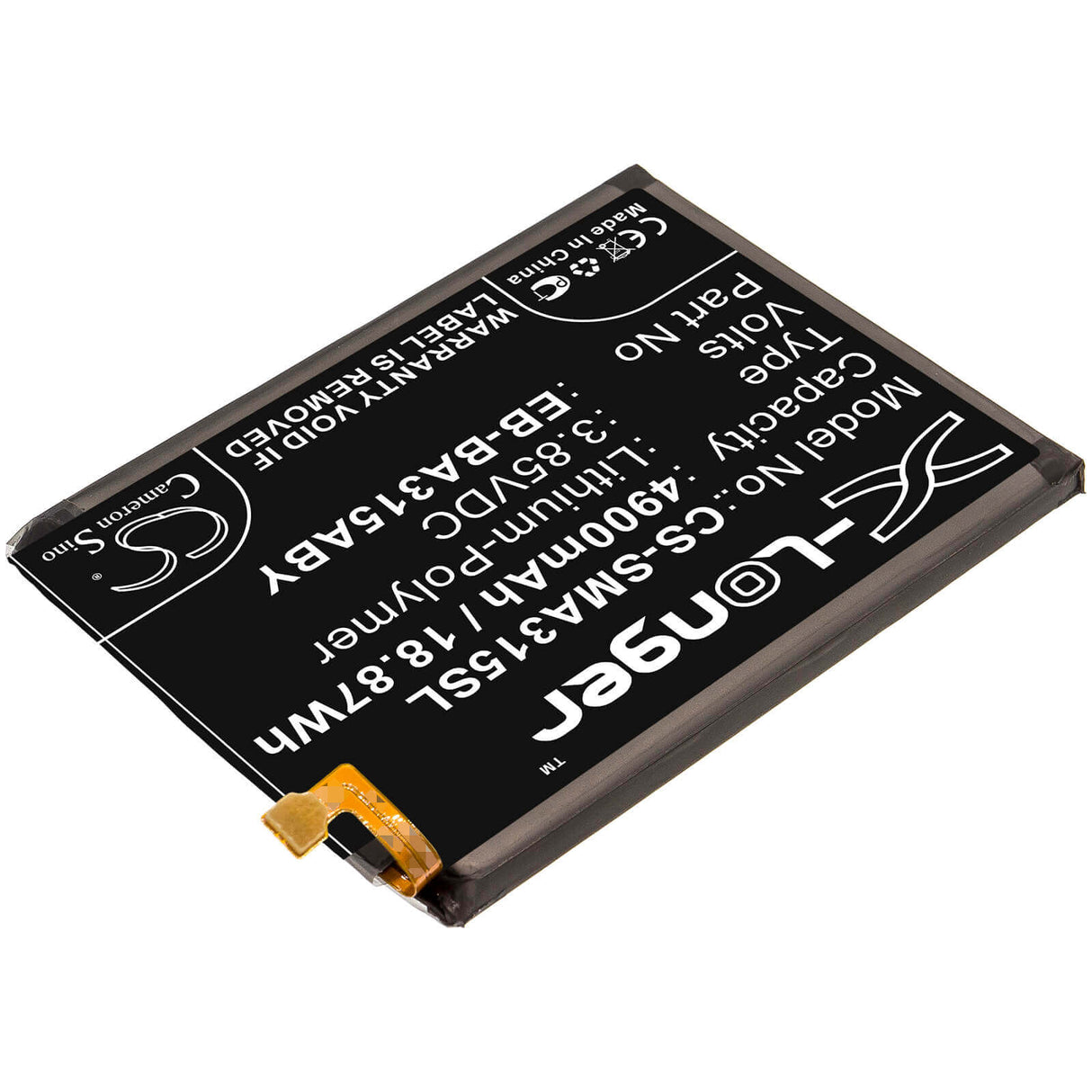 3,85V, Li-Polymer, 4900mAh, batterie de smartphone compatible avec Samsung, Eb-ba315aby, Galaxy A31, Sm-a310f, 18,87Wh Mobile, Smartphone Cameron Sino Technology Limited (Smartphone)