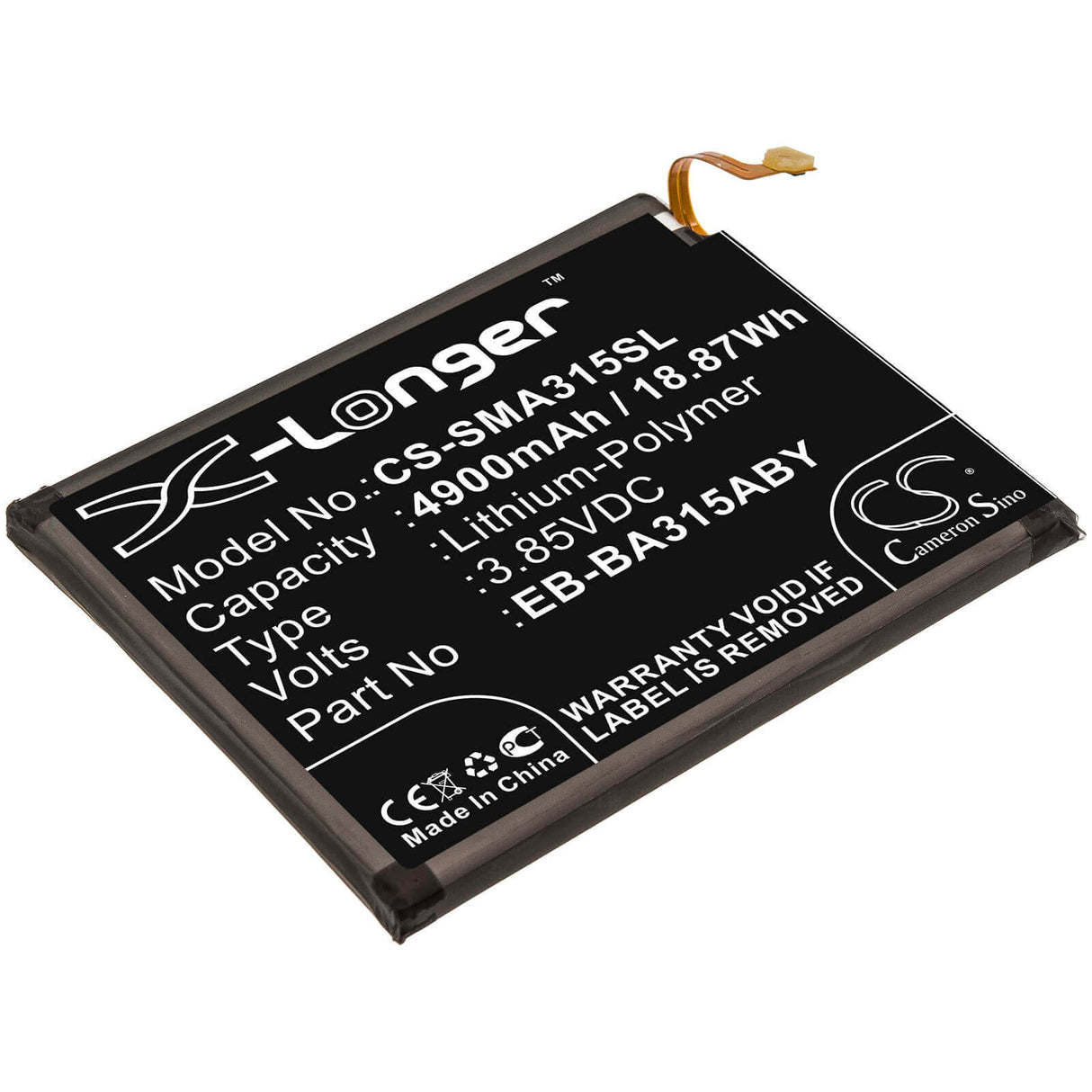 3,85V, Li-Polymer, 4900mAh, batterie de smartphone compatible avec Samsung, Eb-ba315aby, Galaxy A31, Sm-a310f, 18,87Wh Mobile, Smartphone Cameron Sino Technology Limited (Smartphone)