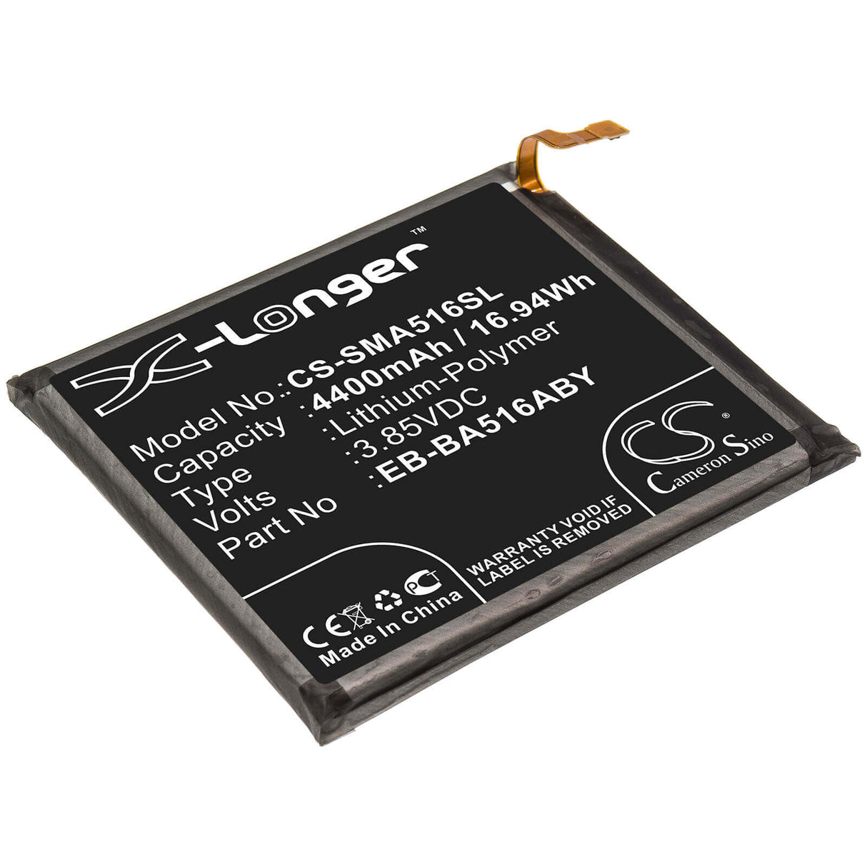 3.85V, Li-Polymer, 4400mAh, SmartPhone battery fits Samsung, Eb-ba516aby, Galaxy A51 5g, Galaxy A51 Uw 5g, 16.94Wh Mobile, SmartPhone Cameron Sino Technology Limited (Smartphone)