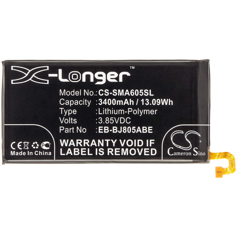 3.85V, Li-Polymer, 3400mAh, SmartPhone battery fits Samsung, Eb-bj805abe, Galaxy A6 Plus 2018 Duos, Galaxy A6+ 2018 Duos, 13.09Wh Mobile, SmartPhone Cameron Sino Technology Limited (Smartphone)