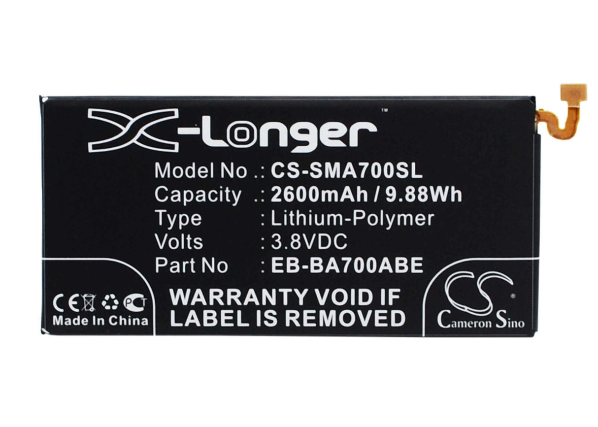 3.8V, Li-Polymer, 2600mAh, batterie de smartphone compatible avec Samsung, Eb-ba700abe, Galaxy A7, Galaxy A7 Duos, 9.88Wh Mobile, Smartphone Cameron Sino Technology Limited (Smartphone)