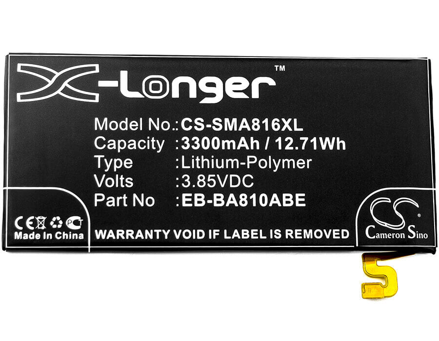 3,85V, Li-Polymer, 3300mAh, Batterie de smartphone compatible avec Samsung, Eb-ba810abe, Galaxy A8 2016, Galaxy A8 2016 Duos Td-lte, 12,71Wh Mobile, Smartphone Cameron Sino Technology Limited (Smartphone)