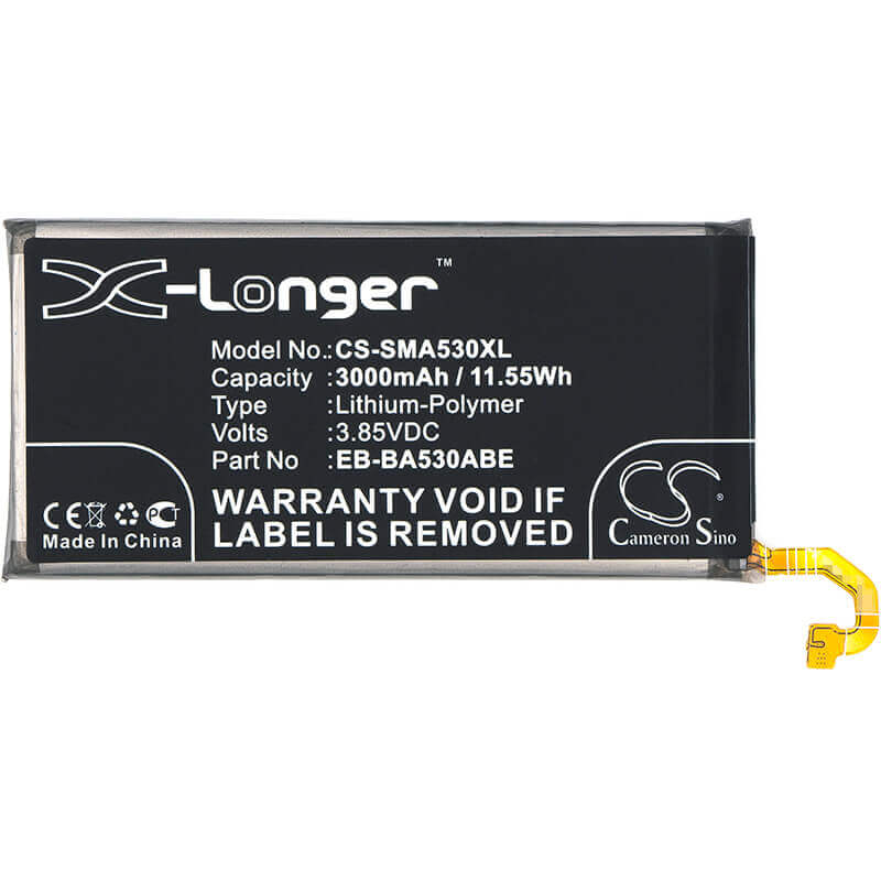 3.85V, Li-Polymer, 3000mAh, SmartPhone battery fits Samsung, Eb-ba530abe, Galaxy A8 2018, Galaxy A8 2018 Td-lte, 11.55Wh Mobile, SmartPhone Cameron Sino Technology Limited (Smartphone)