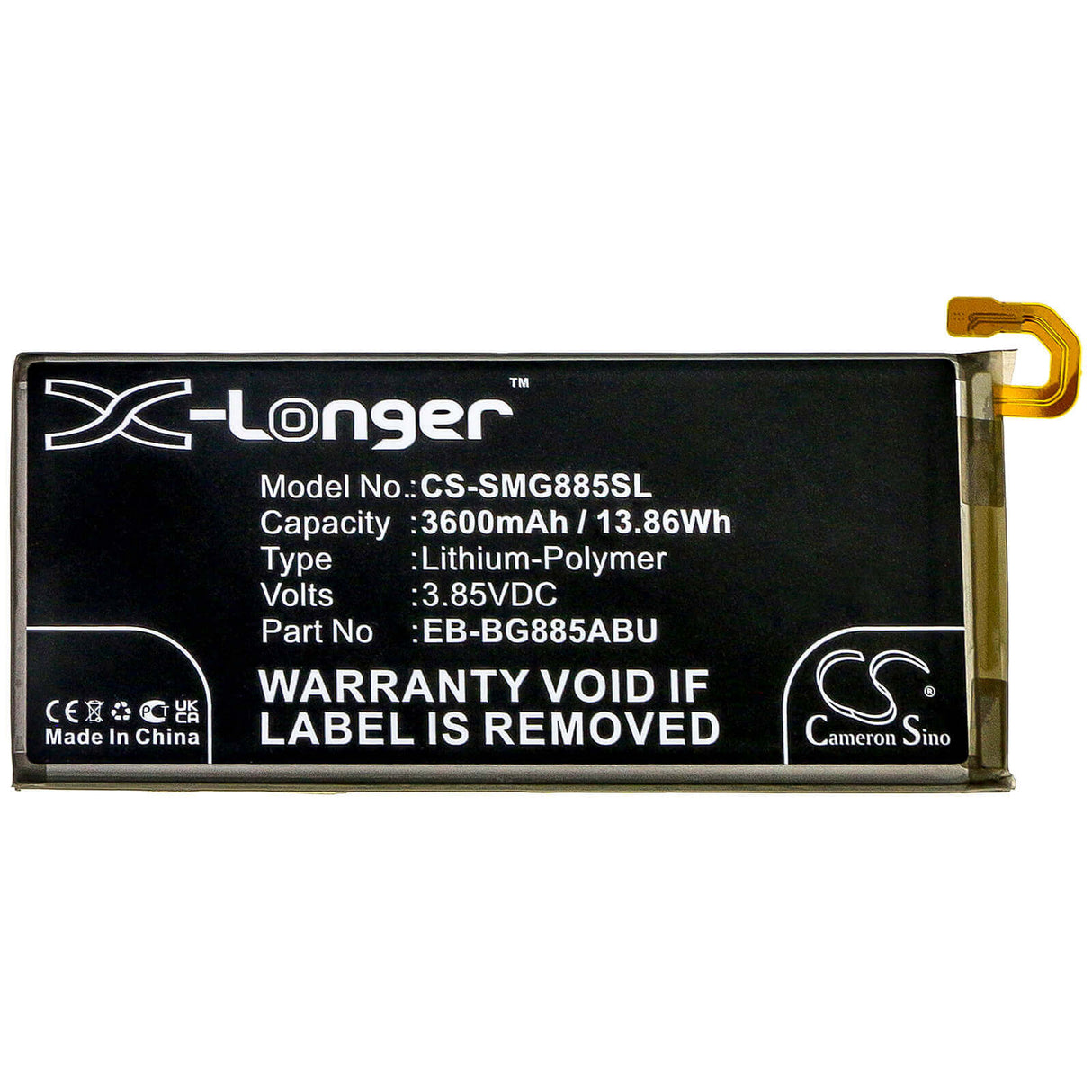 3,85V, Li-Polymer, 3600mAh, batterie de smartphone compatible avec Samsung, Eb-bg885abu, Galaxy A8 Star, Galaxy A9 Star, 13,86Wh Mobile, SmartPhone Cameron Sino Technology Limited (Smartphone)