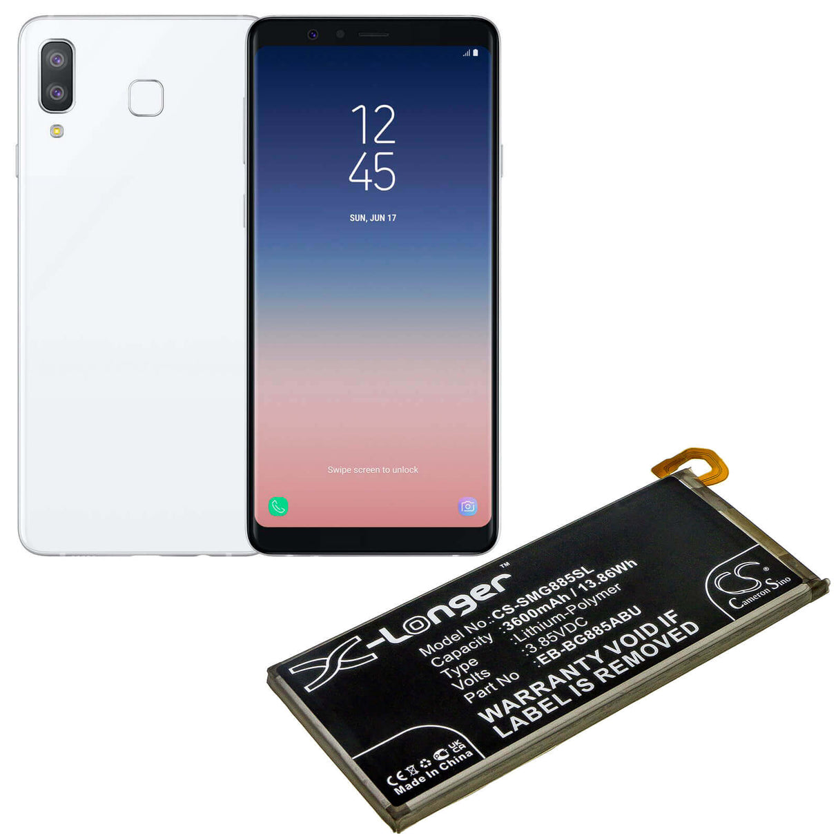 3,85V, Li-Polymer, 3600mAh, batterie de smartphone compatible avec Samsung, Eb-bg885abu, Galaxy A8 Star, Galaxy A9 Star, 13,86Wh Mobile, SmartPhone Cameron Sino Technology Limited (Smartphone)