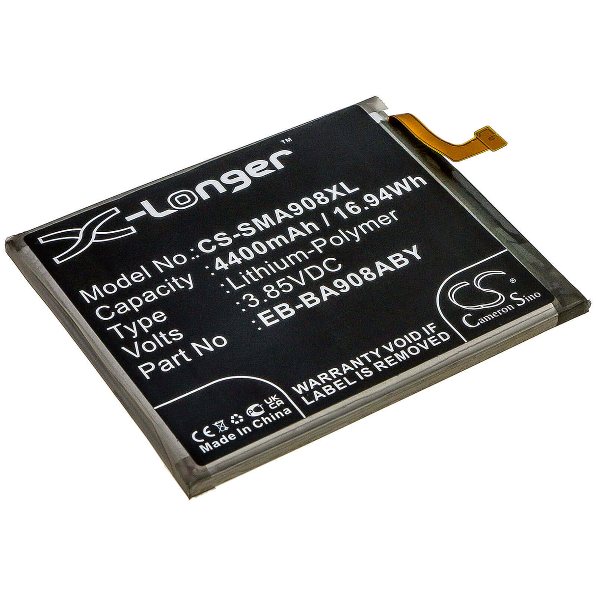 3.85V, Li-Polymer, 4400mAh, SmartPhone battery fits Samsung, Eb-ba908aby, Galaxy A90 5g, Sm-a908, 16.94Wh Mobile, SmartPhone Cameron Sino Technology Limited (Smartphone)