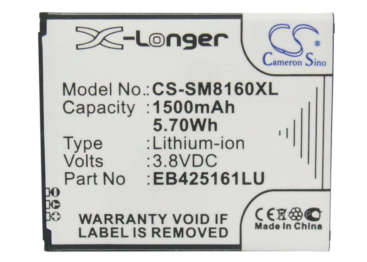 3.8V, Li-ion, 1500mAh, SmartPhone battery fits Samsung, Eb425161la, Galaxy Ace 2, Galaxy Ace Ii X, 5.7Wh Mobile, SmartPhone Cameron Sino Technology Limited (Smartphone)