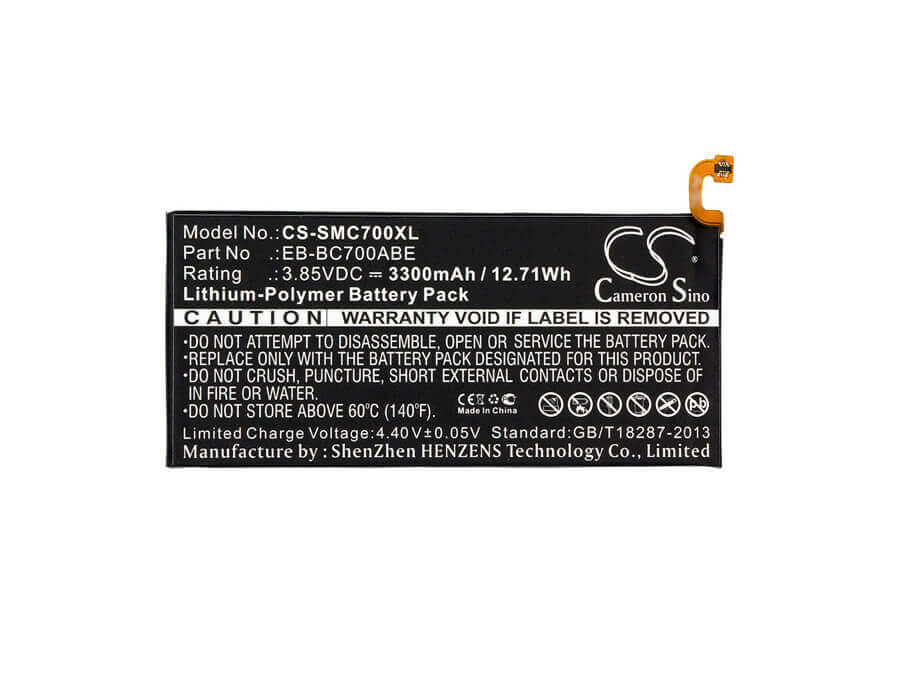 3.85V, Li-Polymer, 3300mAh, SmartPhone battery fits Samsung, Eb-bc700aba, Galaxy C7, Galaxy C7 Duos, 12.71Wh Mobile, SmartPhone Cameron Sino Technology Limited (Smartphone)
