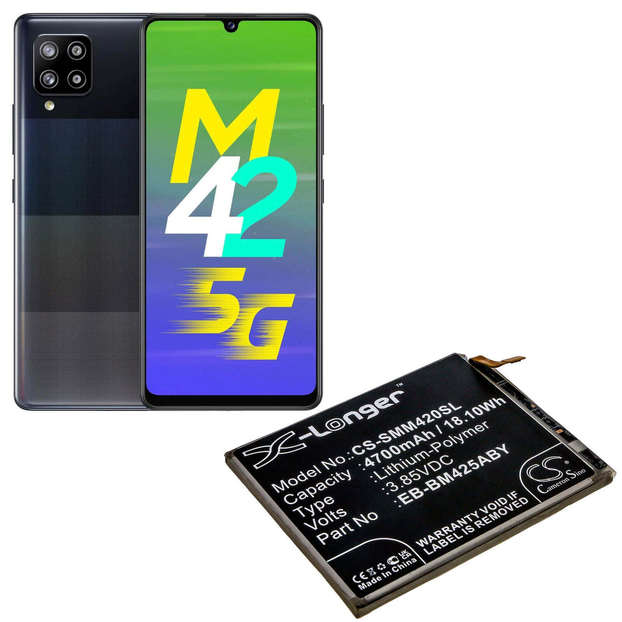 3.85V, Li-Polymer, 4700mAh, SmartPhone battery fits Samsung, Eb-bm425aby, Galaxy M42, 18.1Wh Mobile, SmartPhone Cameron Sino Technology Limited (Smartphone)