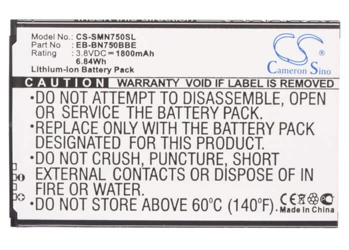 3.8V, Li-ion, 1800mAh, SmartPhone battery fits Samsung, Eb-bn750bbc, Galaxy Note 3 Mini, Galaxy Note 3 Neo, 6.84Wh Mobile, SmartPhone Cameron Sino Technology Limited (Suspended)