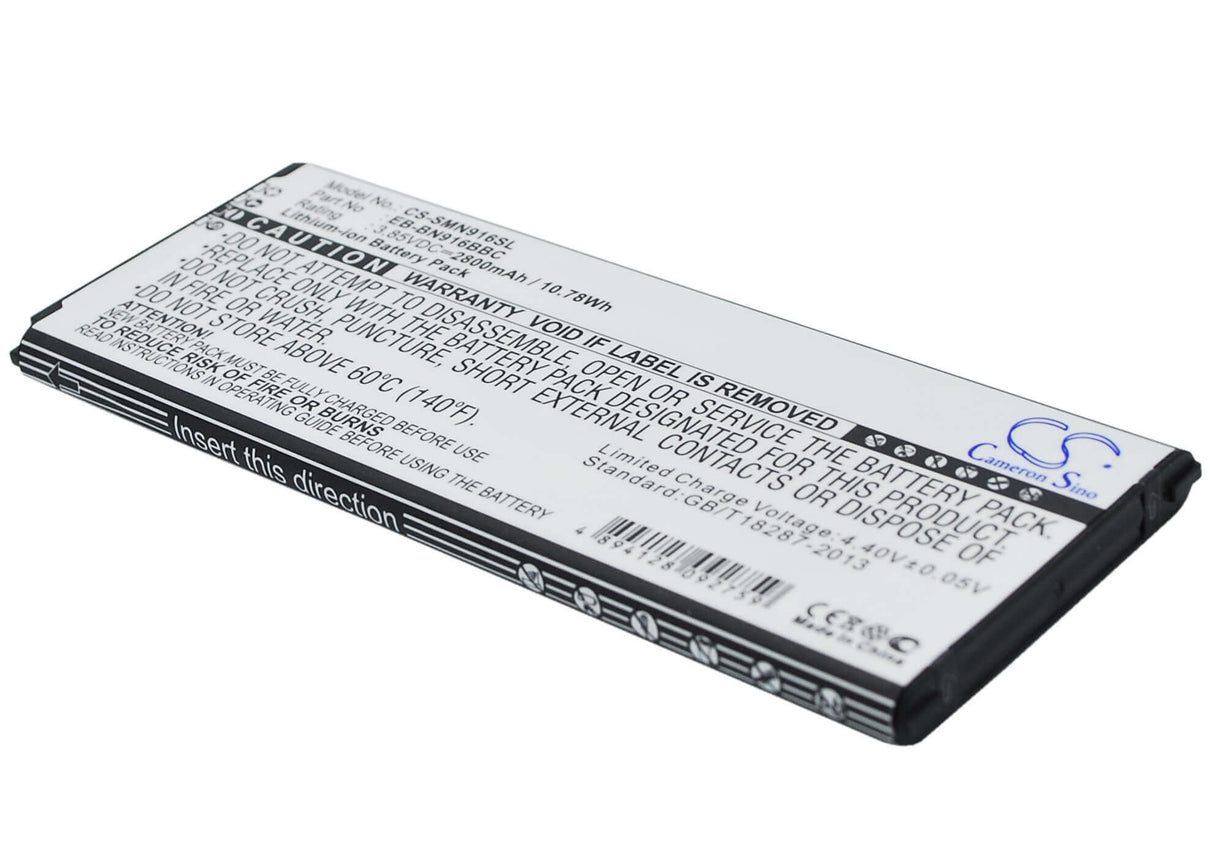 3.85V, Li-ion, 2800mAh, batterie de smartphone compatible avec Samsung, Eb-bn916bbc, Galaxy Note 4 ( China Mobile ), Sm-n9100, 10.78Wh Mobile, SmartPhone Cameron Sino Technology Limited (Smartphone)