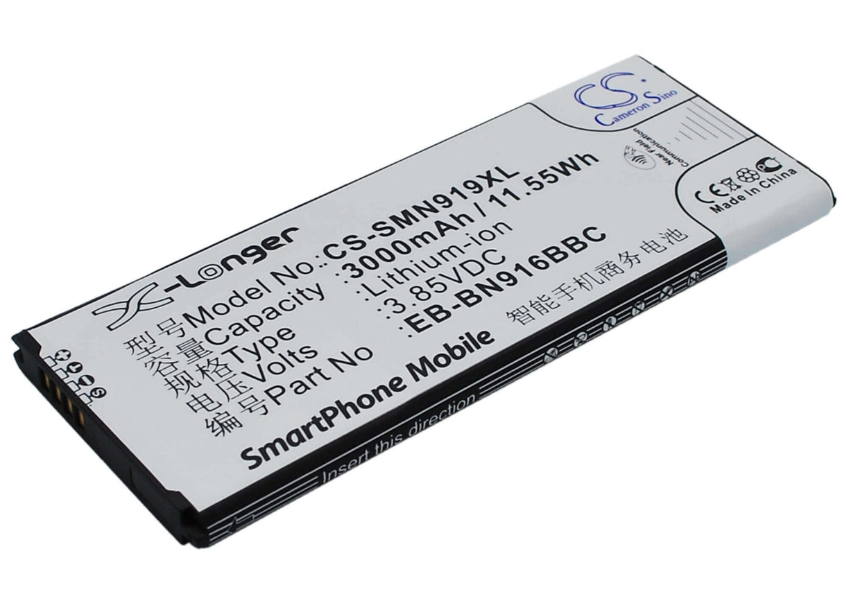 3.85V, Li-ion, 3000mAh, SmartPhone battery fits Samsung, (Black),Eb-bn916bbc, Galaxy Note 4 ( China Mobile ), Sm-n9100, 11.55Wh Mobile, SmartPhone Cameron Sino Technology Limited (Smartphone)