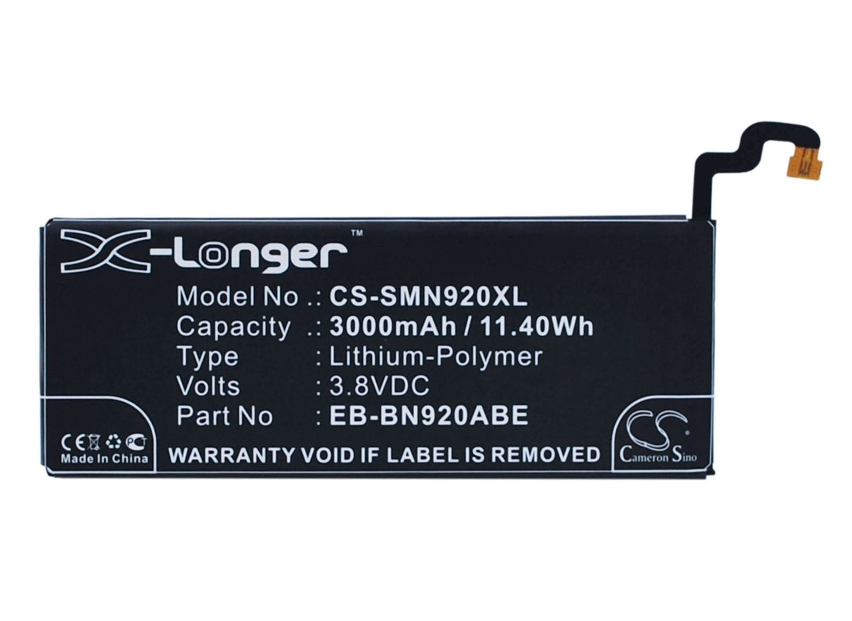 3.8V, Li-Polymer, 3000mAh, SmartPhone battery fits Samsung, Eb-bn920abe, Galaxy Note 5, Galaxy Note 5 Dual Sim, 11.4Wh Mobile, SmartPhone Cameron Sino Technology Limited (Smartphone)