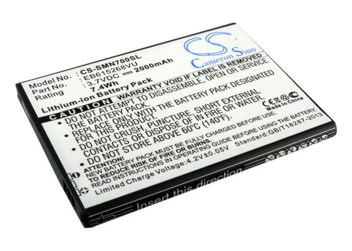 3.7V, Li-ion, 2000mAh, SmartPhone battery fits Telstra, Ntt Docomo, T-mobile, At&t, Samsung, Eb615268va, Galaxy Note, Galaxy Note 4g, 7.4Wh Mobile, SmartPhone Cameron Sino Technology Limited (Smartphone)