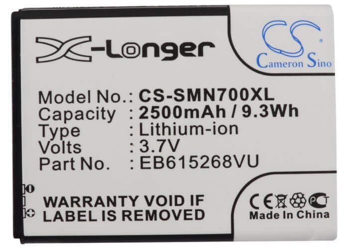 3.7V, Li-ion, 2500mAh, SmartPhone battery fits Telstra, Ntt Docomo, T-mobile, At&t, Samsung, Eb615268va, Galaxy Note, Galaxy Note 4g, 9.25Wh Mobile, SmartPhone Cameron Sino Technology Limited (Smartphone)