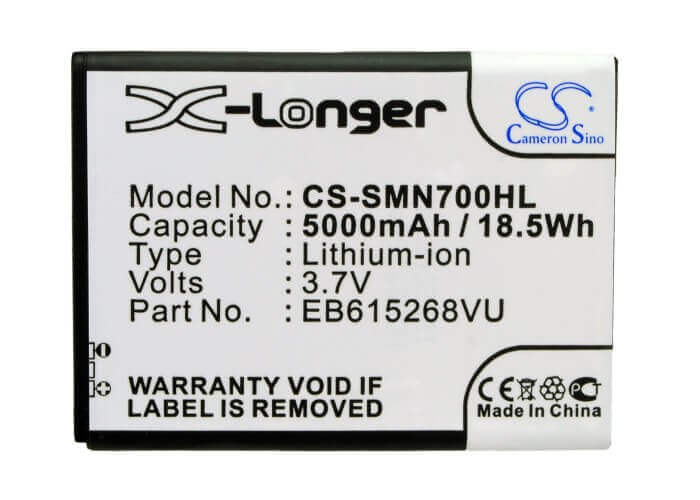 3.7V, Li-ion, 5000mAh, SmartPhone battery fits Samsung, (Black),Eb615268vk, Galaxy Note, Gt-i9220, 18.5Wh Mobile, SmartPhone Cameron Sino Technology Limited (Suspended)
