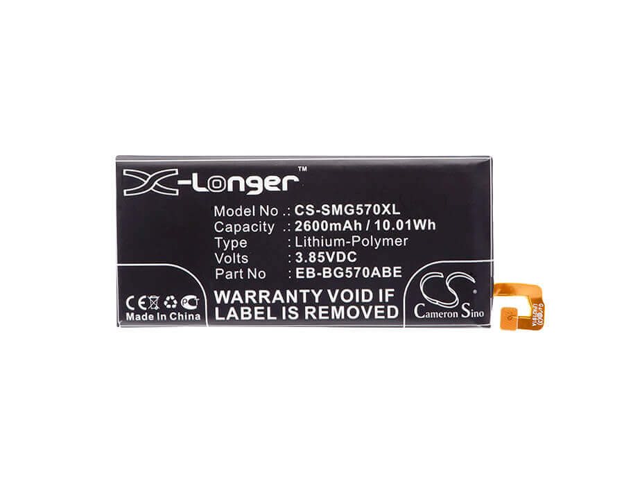 3.85V, Li-Polymer, 2600mAh, SmartPhone battery fits Samsung, Eb-bg570abe, Galaxy On5 2016 Duos, Galaxy On5 2016 Duos Td-lte, 10.01Wh Mobile, SmartPhone Cameron Sino Technology Limited (Smartphone)
