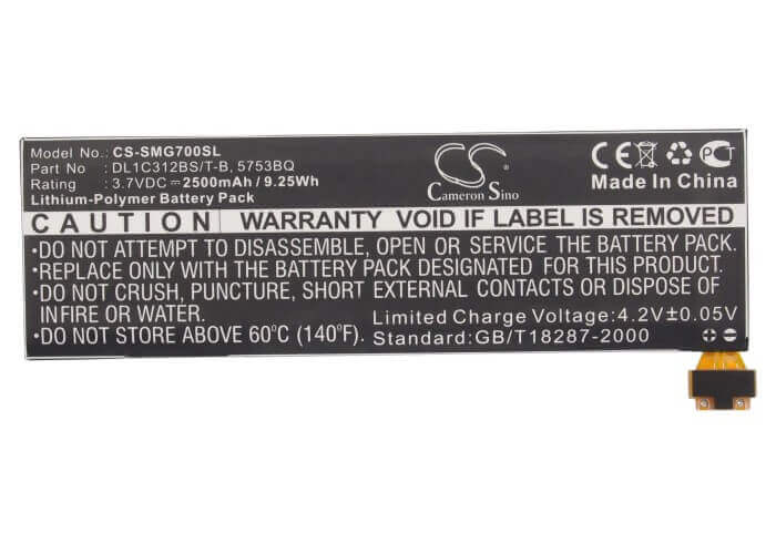 3.7V, Li-Polymer, 2500mAh, Media Player battery fits Samsung, 5735bo, Galaxy Player 5.0, Yp-g70, 9.25Wh Media Player Cameron Sino Technology Limited
