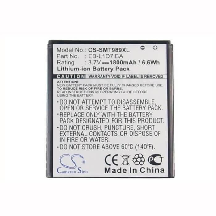 3.7V, Li-ion, 1800mAh, SmartPhone battery fits Samsung, T-mobile, At&t, Eb-l1d7iba, Galaxy S 2 Skyrocket 4g, Galaxy S Ii Skyrocket 4g, 6.66Wh Mobile, SmartPhone Cameron Sino Technology Limited (Smartphone)