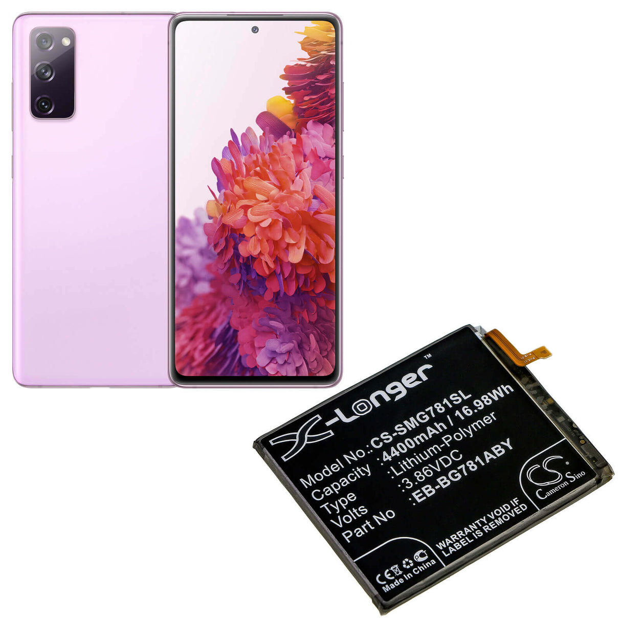 3.86V, Li-Polymer, 4400mAh, SmartPhone battery fits Samsung, Eb-bg781abe, Galaxy S20 Fan Edition, Galaxy S20 Fe 5g, 16.98Wh Mobile, SmartPhone Cameron Sino Technology Limited (Smartphone)