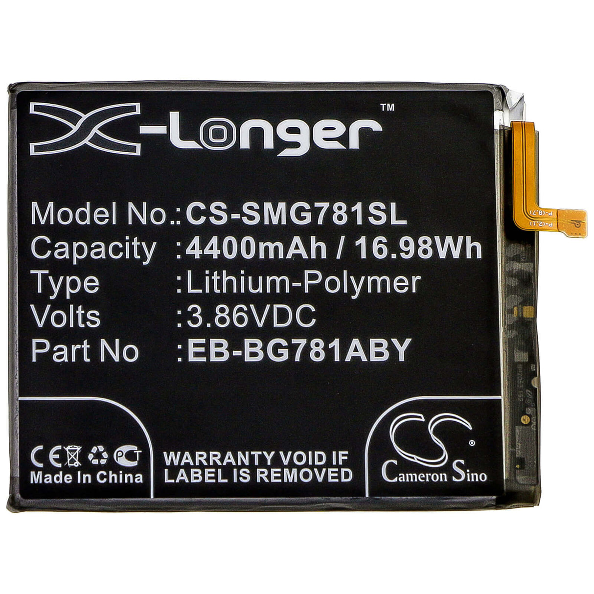 3.86V, Li-Polymer, 4400mAh, SmartPhone battery fits Samsung, Eb-bg781abe, Galaxy S20 Fan Edition, Galaxy S20 Fe 5g, 16.98Wh Mobile, SmartPhone Cameron Sino Technology Limited (Smartphone)
