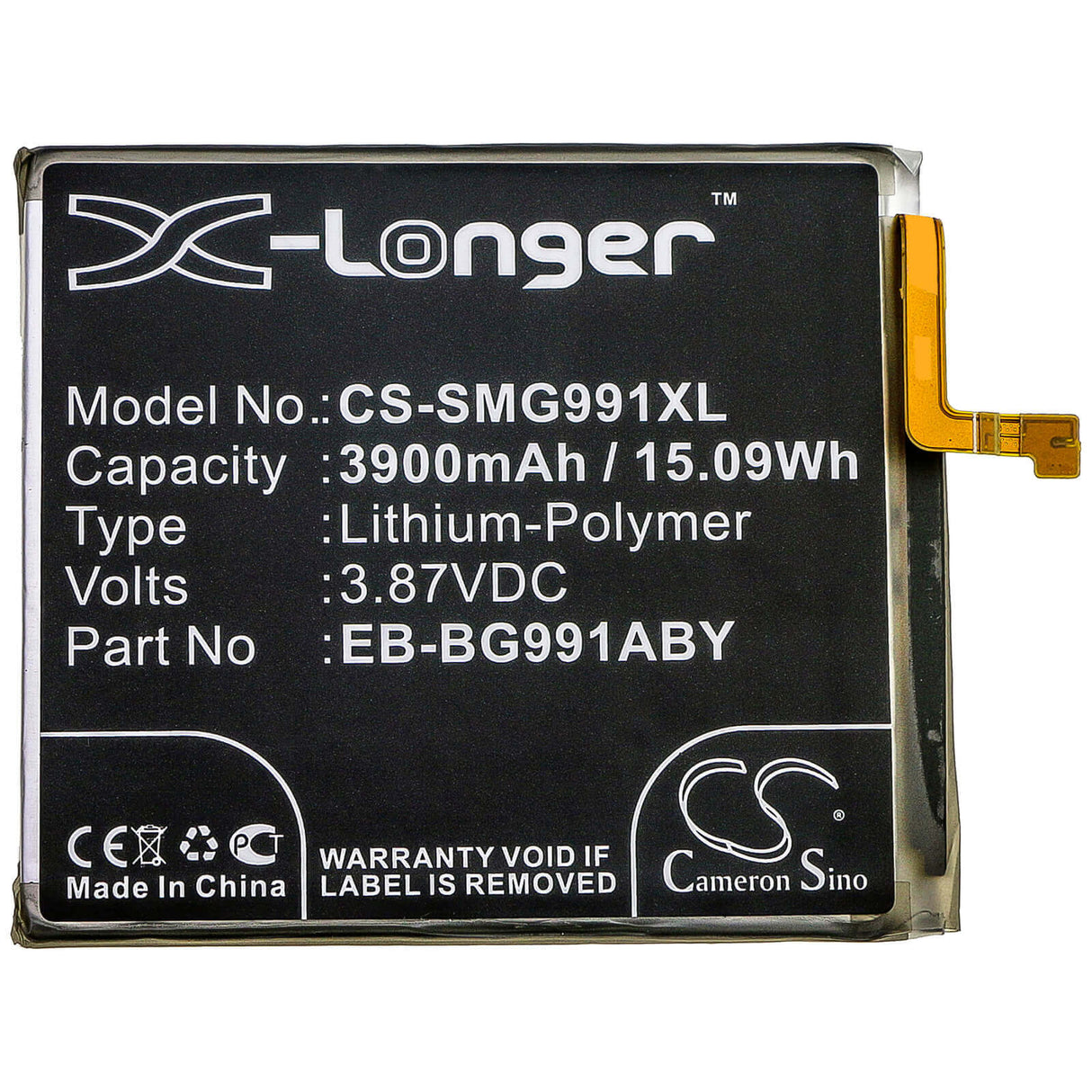 3.87V, Li-Polymer, 3900mAh, SmartPhone battery fits Samsung, Eb-bg991abu, Galaxy S21 5g, Galaxy S21 5g Uw, 15.09Wh Mobile, SmartPhone Cameron Sino Technology Limited (Smartphone)