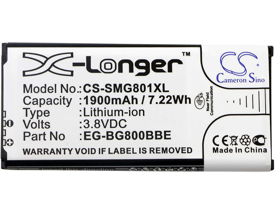 3.8V, Li-ion, 1900mAh, SmartPhone battery fits Samsung, Eb-bg800bbe, Galaxy S5 Dx, Galaxy S5 Mini, 7.22Wh Mobile, SmartPhone Cameron Sino Technology Limited (Smartphone)