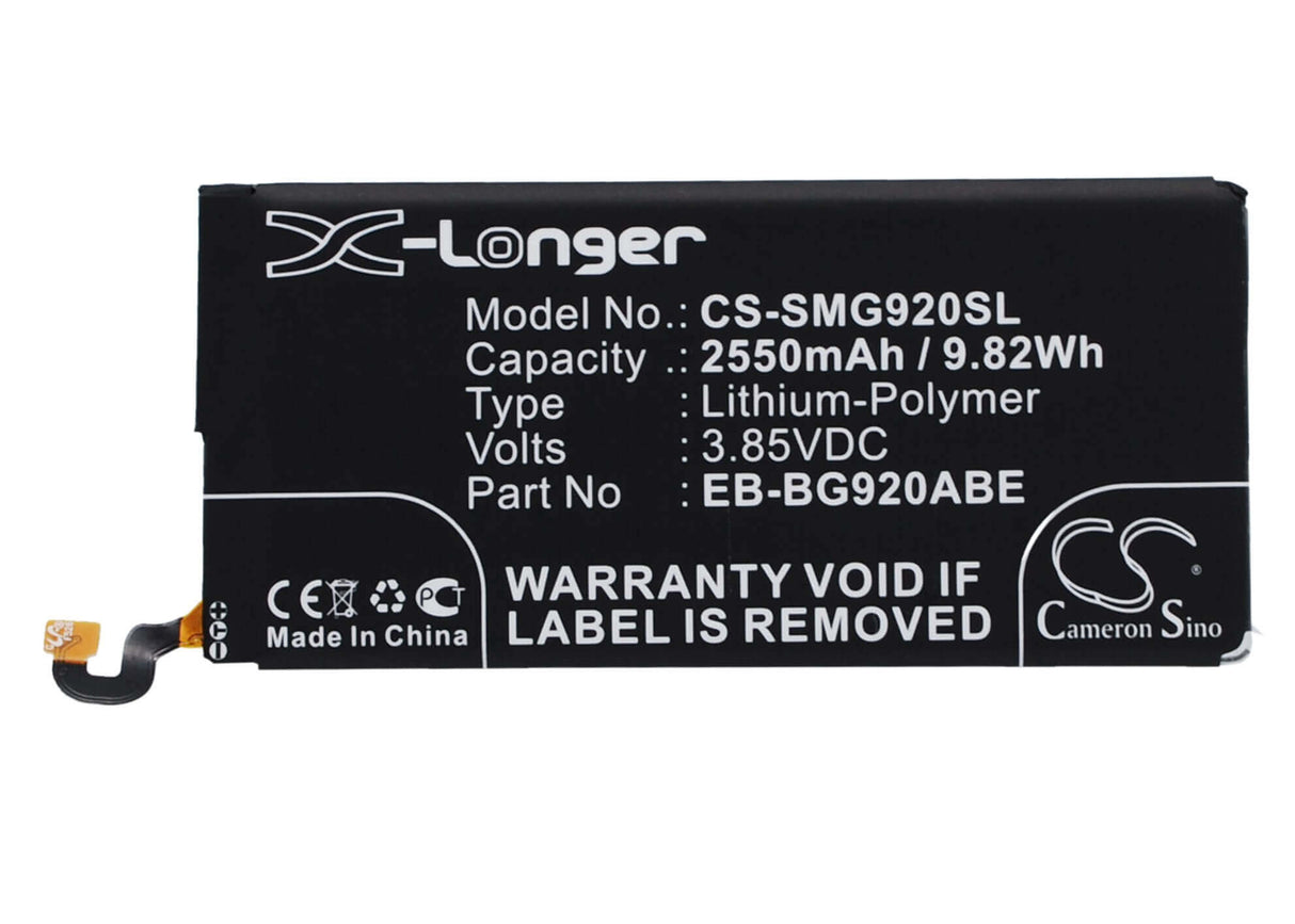 3.85V, Li-Polymer, 2550mAh, batterie de smartphone compatible avec Samsung, Eb-bg920abe, Galaxy S6, Galaxy S6 Duos, 9.82Wh Mobile, Smartphone Cameron Sino Technology Limited (Smartphone)