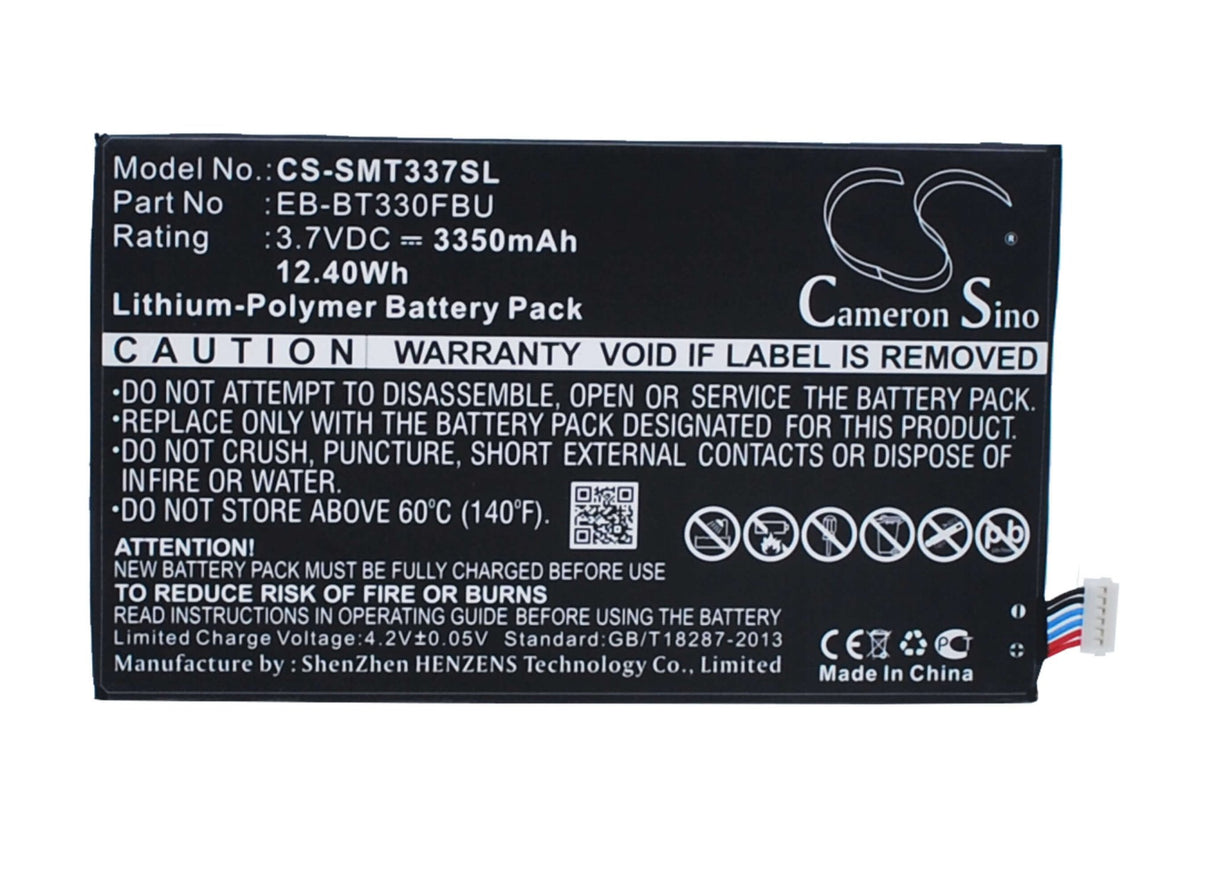 3.7V, Li-Polymer, 3350mAh, Tablet battery fits Samsung, Eb-bt330fbu, Galaxy Tab 4 8.0, Galaxy Tab4 8.0", 12.40Wh Tablet Cameron Sino Technology Limited