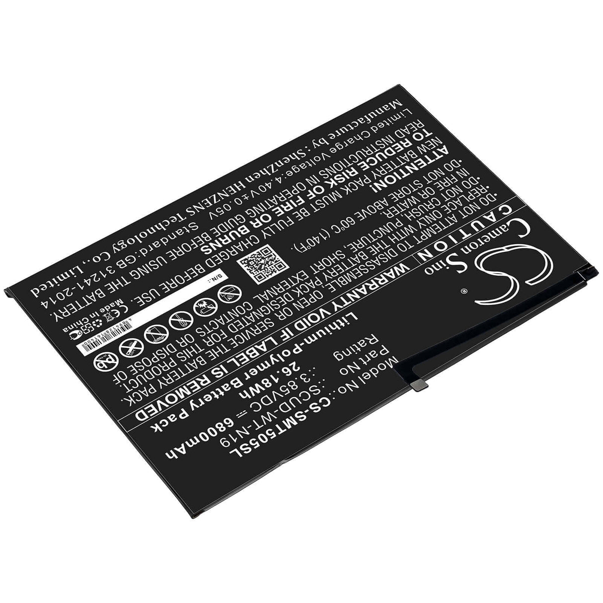 3.85V, Li-Polymer, 6800mAh, Tablet battery fits Samsung, Scud-wt-n19, Galaxy Tab A7 10.4 2020, Sm-t500, 26.18Wh Tablet Cameron Sino Technology Limited