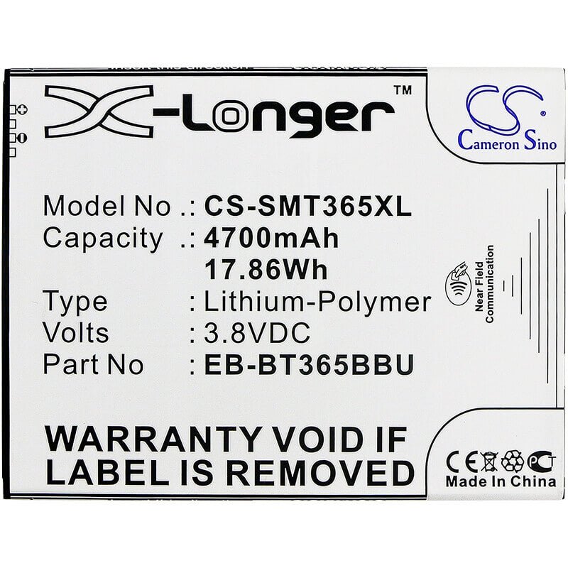 3.8V, Li-Polymer, 4700mAh, Tablet battery fits Samsung, Eb-bt365bbc, Galaxy Tab Active, Galaxy Tab Active 2, 17.86Wh Tablet Cameron Sino Technology Limited