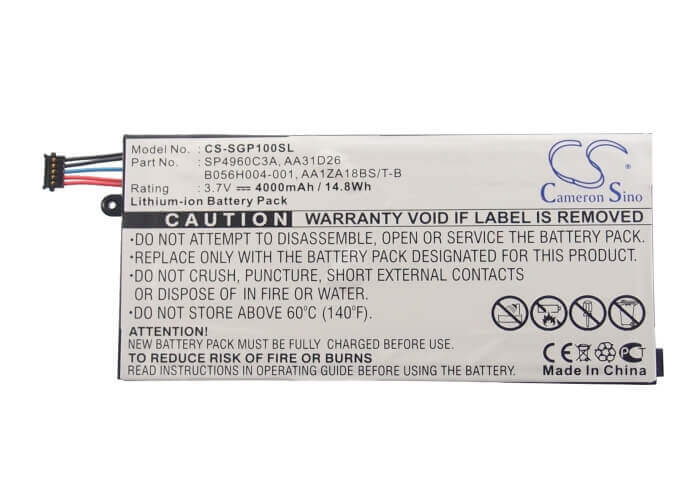 3.7V, Li-Polymer, 4000mAh, Tablet battery fits Samsung, Aa1za18bs/t-b, Galaxy Tab, Galaxy Tab 7.0, 14.80Wh Tablet Cameron Sino Technology Limited