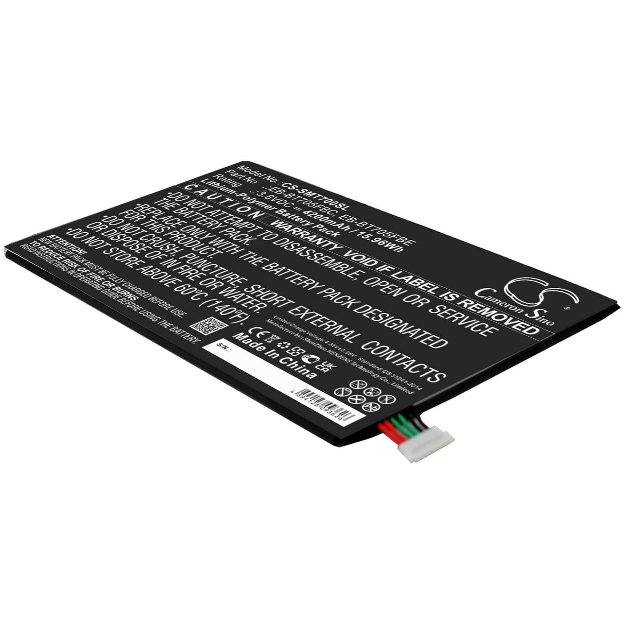 3.8V, Li-Polymer, 4200mAh, Tablet battery fits Samsung, Eb-bt705fbc, Galaxy Tab S 8.4, Galaxy Tab S 8.4 Wifi, 15.96Wh Tablet Cameron Sino Technology Limited