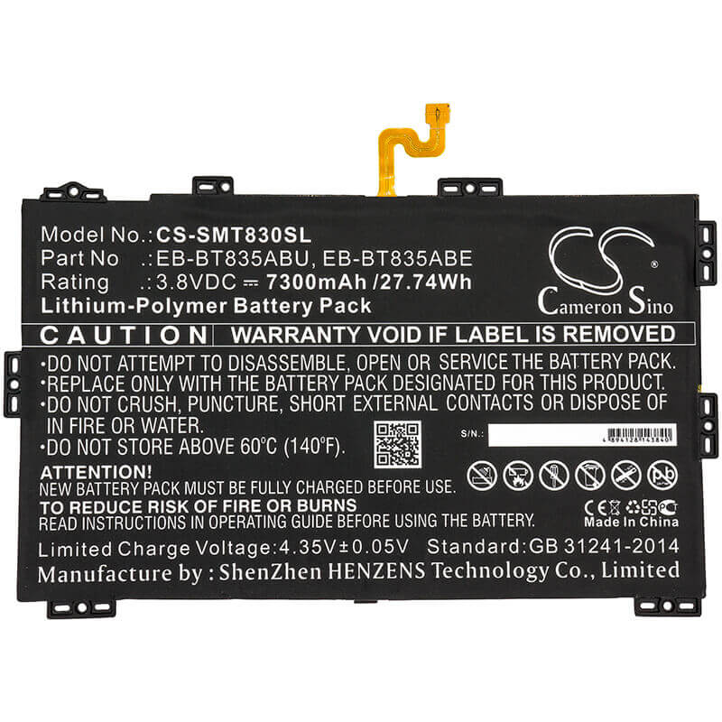 3.8V, Li-Polymer, 7300mAh, Tablet battery fits Samsung, Eb-bt835abe, Galaxy Tab S4 10.5 2018, Galaxy Tab S4 10.5 2018 Td-lte, 27.74Wh Tablet Cameron Sino Technology Limited