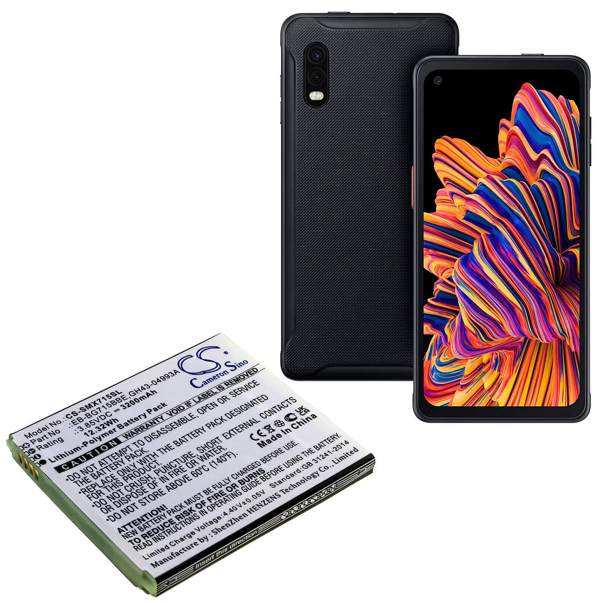 3.85V, Li-Polymer, 3200mAh, SmartPhone battery fits Samsung, Eb-bg715bbe, Galaxy Xcover Pro, Sm-g715, 12.32Wh Mobile, SmartPhone Cameron Sino Technology Limited (Smartphone)