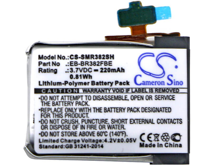 3.7V, Li-Polymer, 220mAh, Smartwatch battery fits Samsung, Eb-br382fbe, Gear Live, Sm-r382, 0.81Wh Smartwatch Cameron Sino Technology Limited
