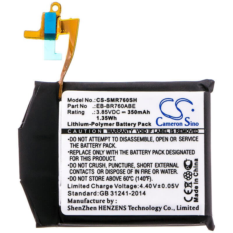 3.85V, Li-Polymer, 350mAh, Smartwatch battery fits Samsung, Eb-br760, Gear S3 Classic, Gear S3 Classic Lte, 1.35Wh Smartwatch Cameron Sino Technology Limited