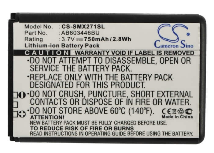 3.7V, Li-ion, 750mAh, SmartPhone battery fits Samsung, Ab803446ba, B2710 Solid, Gt-b2710, 2.78Wh Mobile, SmartPhone Cameron Sino Technology Limited (Smartphone)